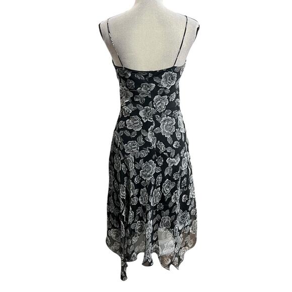VTG Y2K B Darlin Black & Grey Floral Rose Pattern Ruffle Fairy Midi Dress 7/8 - Picture 5 of 6